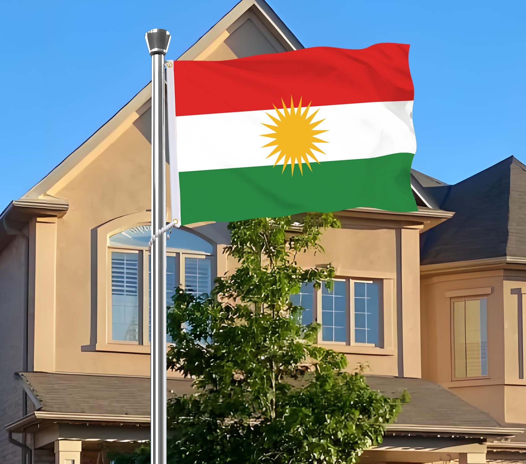 Bandera del Kurdistán, bandera kurda de 3 x 5 pies, 36 x 60 pulgadas, grande, digital, doble impresión, duradera, decoraciones de poliéster grueso 150D con 2 ojales de latón