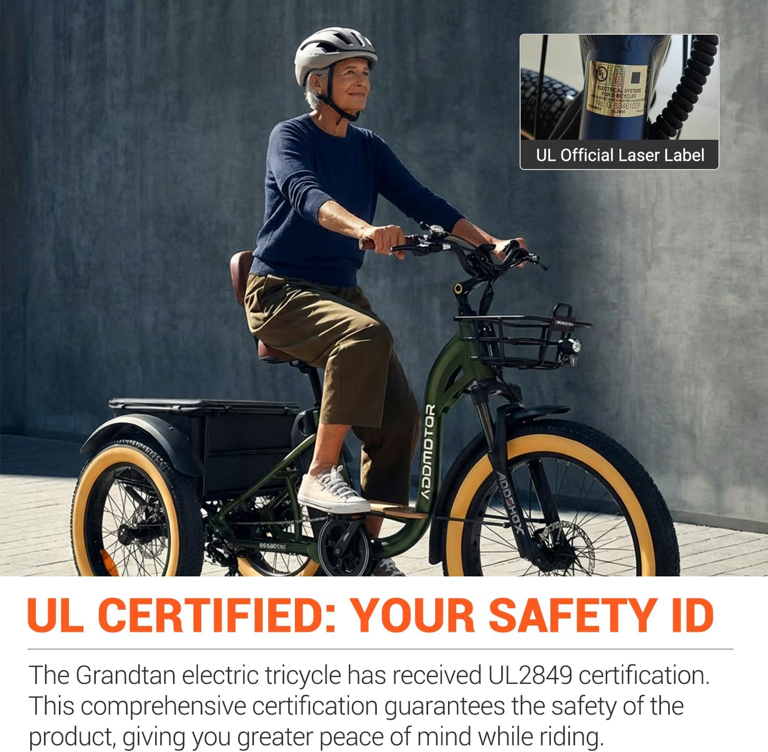 ADDMOTOR Grandtan Electric Trike for Adults, UL2849 Certified, 85MI 22MPH 48V 20Ah Battery, 750W Rear Drive Motor, Electric Tricycle with Suspension, Differential, Parking Brake