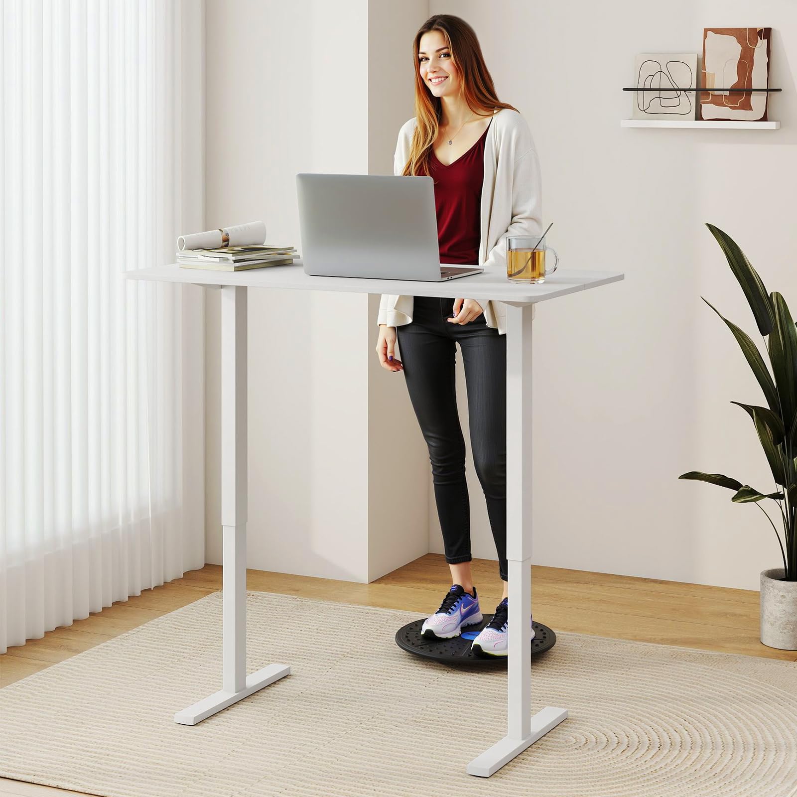 COSTWAY Höhenverstellbarer Schreibtisch 120 x 60 cm, elektrischer Stehschreibtisch mit Haken & Kabelmanagement, Steh-Sitz Tisch mit Memory Funktion & Kollisionschutz, Computertisch (Weiß)