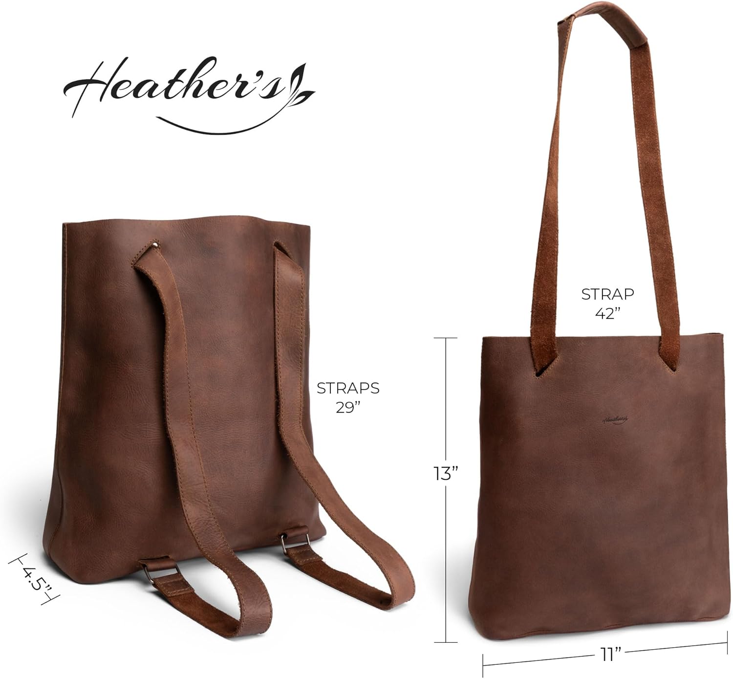 Heather's, Convertible Backpack to Shoulder Bag, Spacious Crossbody for Women, Squared Purse, Full Grain Leather, Handmade - Image 5