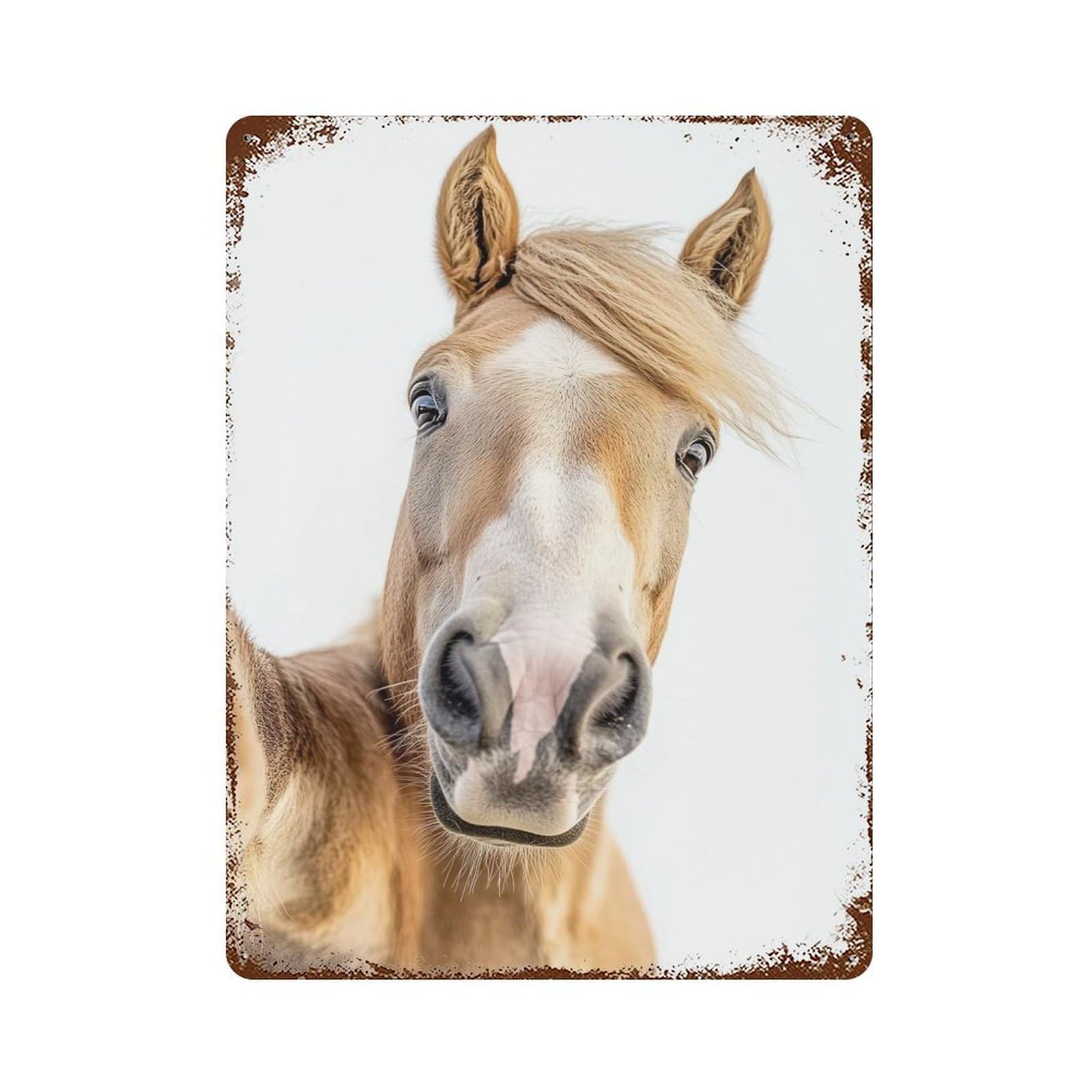 Retro Metal Sign with Horse Selfie Design 15.7"x11.8", for Living Room, Hallway And Home Decor, Vintage Wall Decor