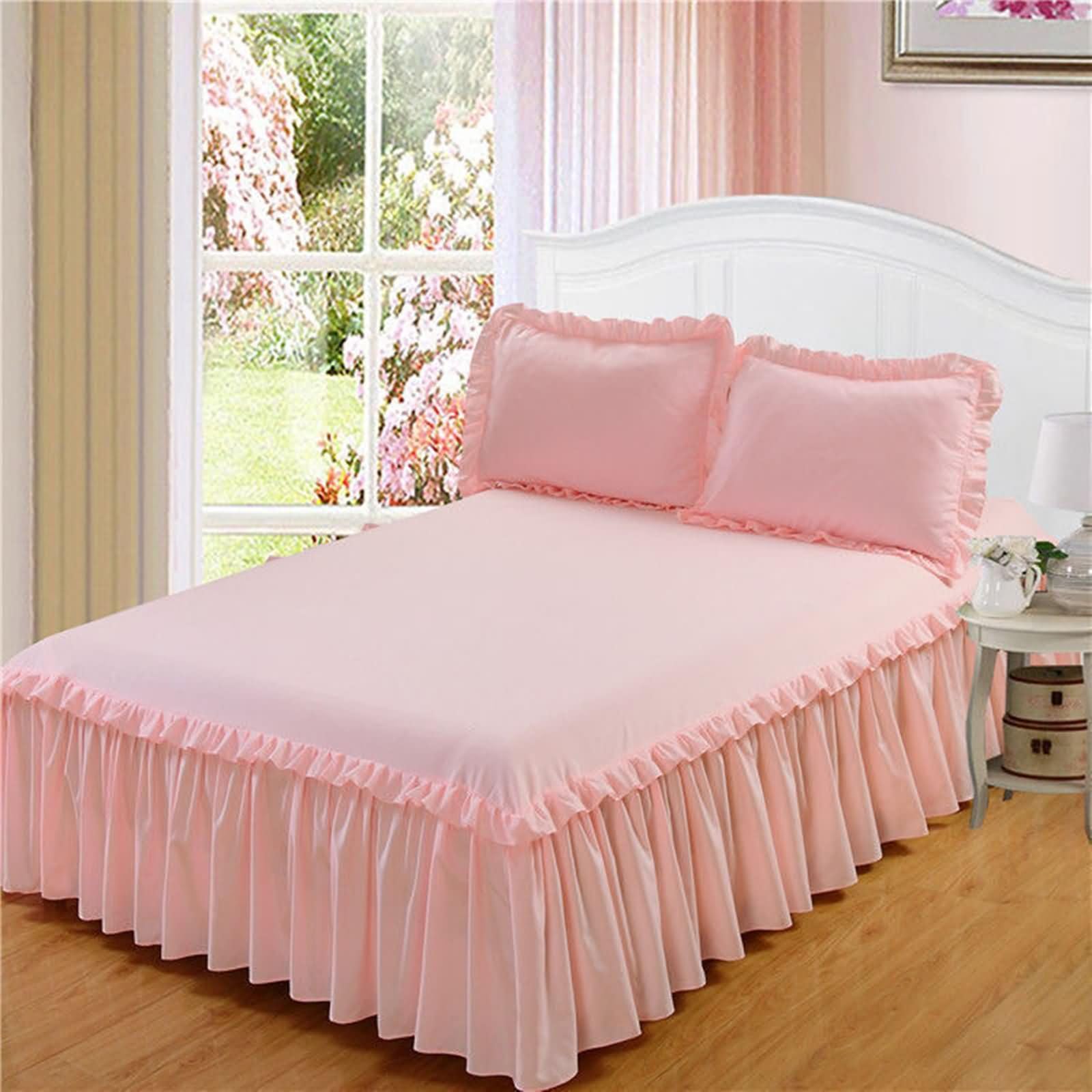 Jupe de lit 150x200cm drap housse protège matelas rose uni
