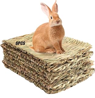 Tfwadmx Rabbit Grass Mats,16.5''x11''Large Natural Woven Seagrass Mat Bunny Bed Chew Mat Sleep for Chinchillas Guinea Pigs Ferret Hamster Squirrel and Small Animals -6 Pcs