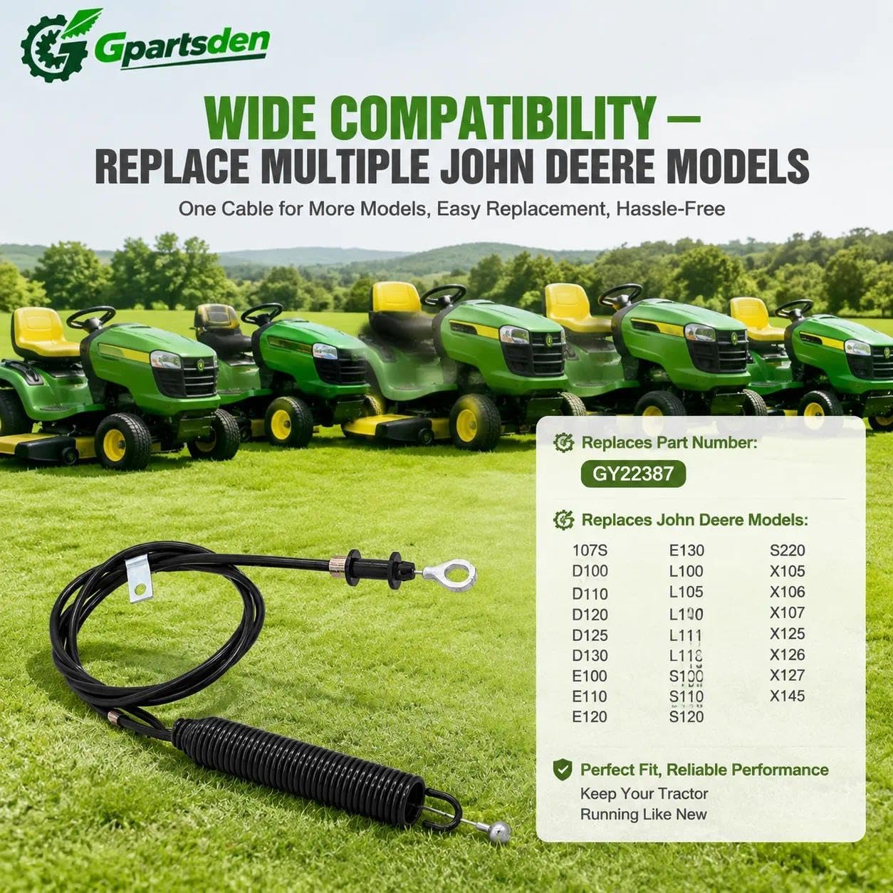 GY22387 PTO Control Cable for John Deere 107S D100 D105