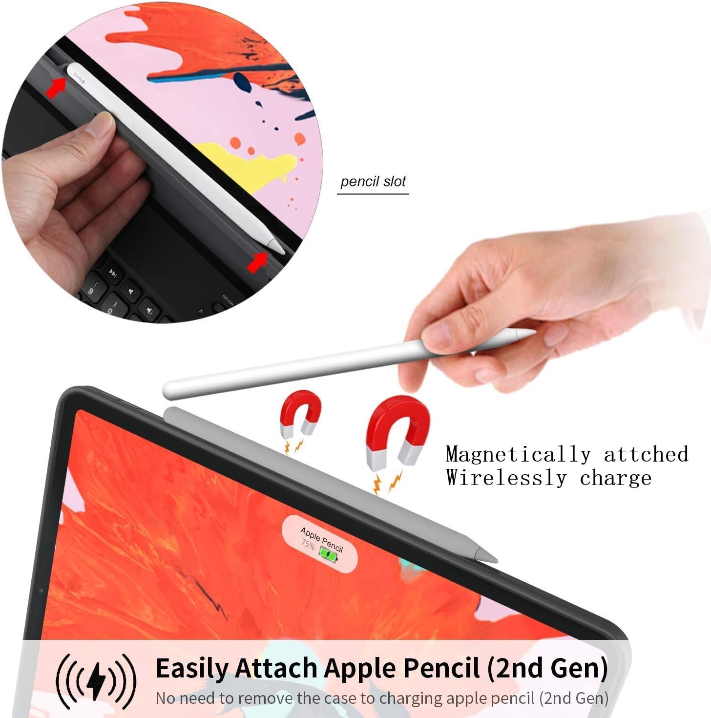 for iPad Pro 12.9 Keyboard Case 2020 4nd Gen，with touchpad/Pencil Holder Support Apple Pencil Charging Magnetic Detachable Keyboard case Soft TPU Back Cover (iPadPro12.9（2020）, Blue)