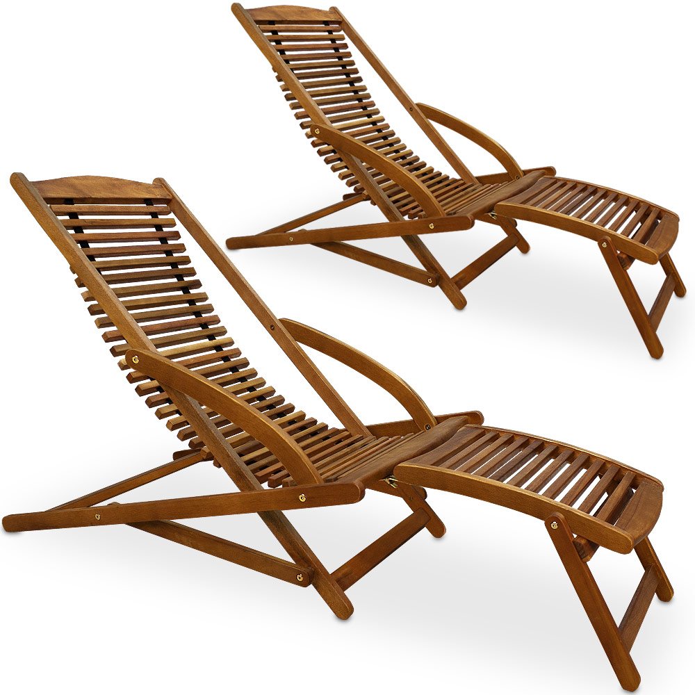 CASARIA® 2X Tumbonas Madera Acacia Silla Jardín con Cojín Ergonómica Plegable Función Mecedora hasta 120 Kg