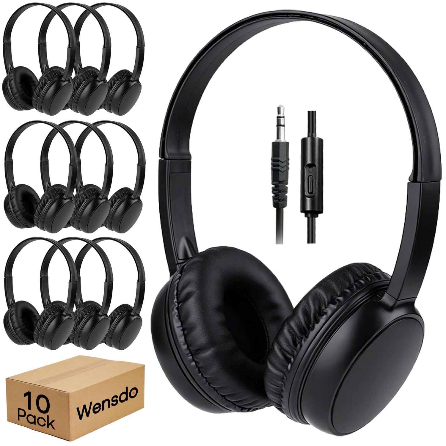 Paquete de 10 auriculares a granel con micrófono para niños en el aula escolar, auriculares supraaurales duraderos con cable para estudiantes y adolescentes, conector de 3.5 mm para laptop