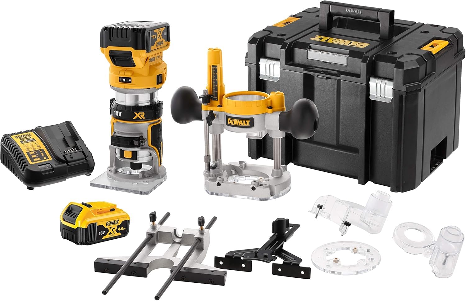 Frezarka Górnowrzecionowa 8mm 18V 2x5Ah DCW604P2 DeWalt & Dewalt DT90017 Zestaw Akcesoriów, Czarny/Żółty, 22 Elementy