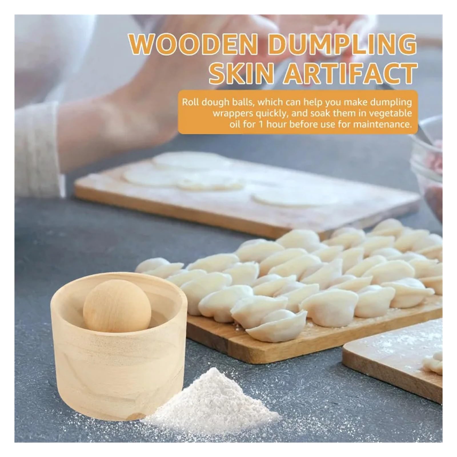 Drewniana prasa do klusek Ręcznie robiona okrągła maszyna robienia pierogów szybkiego prasowania opakowania(Wood 2PCS)
