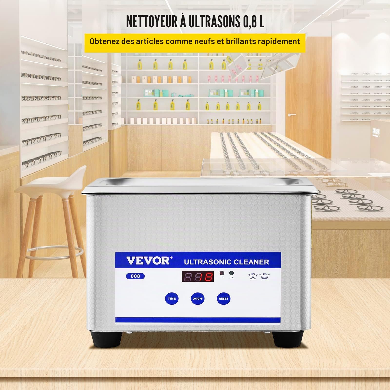 VEVOR Machine de Nettoyage à Ultrasons 0,8 L, Professionel ,Écran Affichage LED 220 V, Nettoyeur Acier Inoxydable pour le Nettoyage des Bijoux Pièces de Monnaie Lunettes