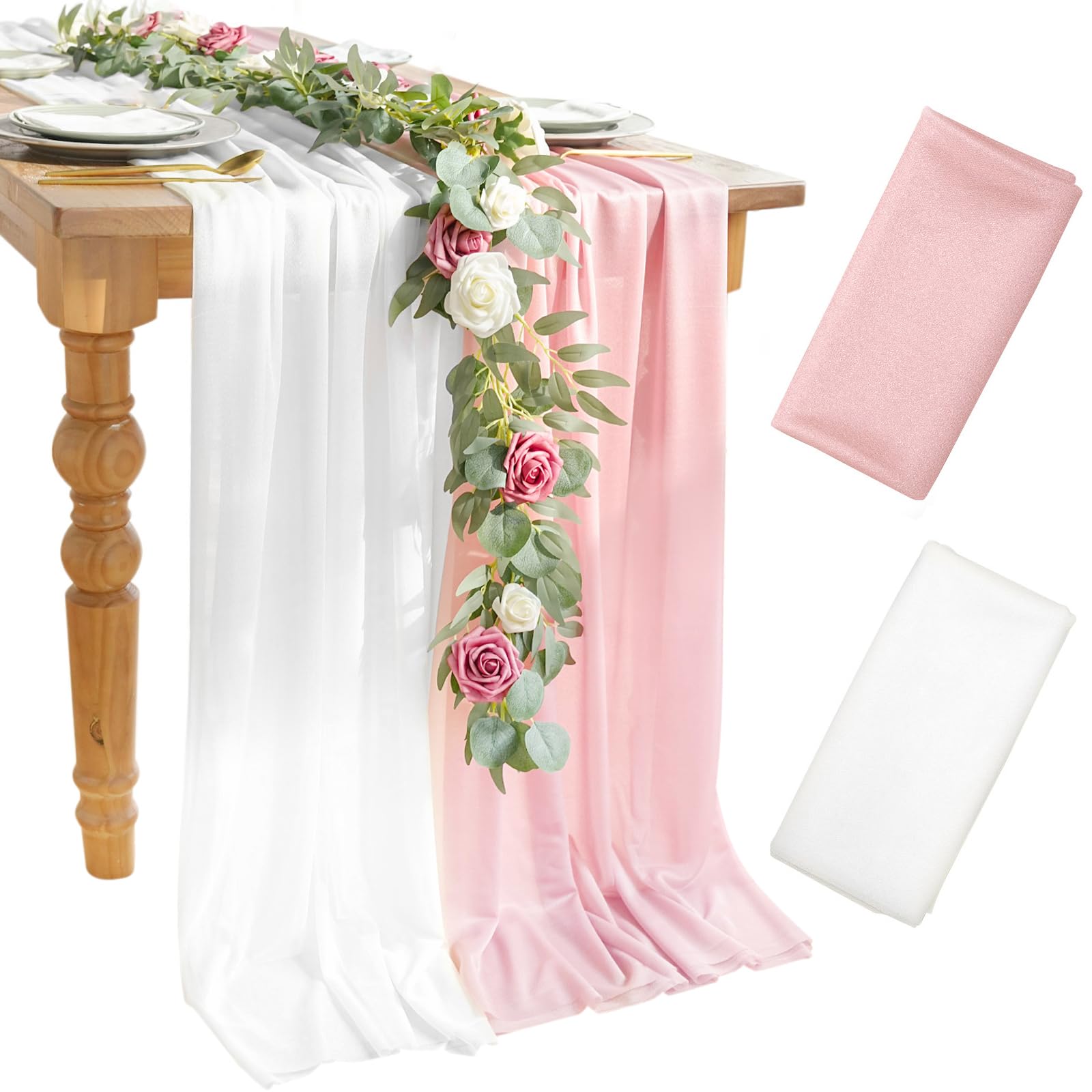 Camino De Mesa De Gasa Rosa Carmesí, Decoración De