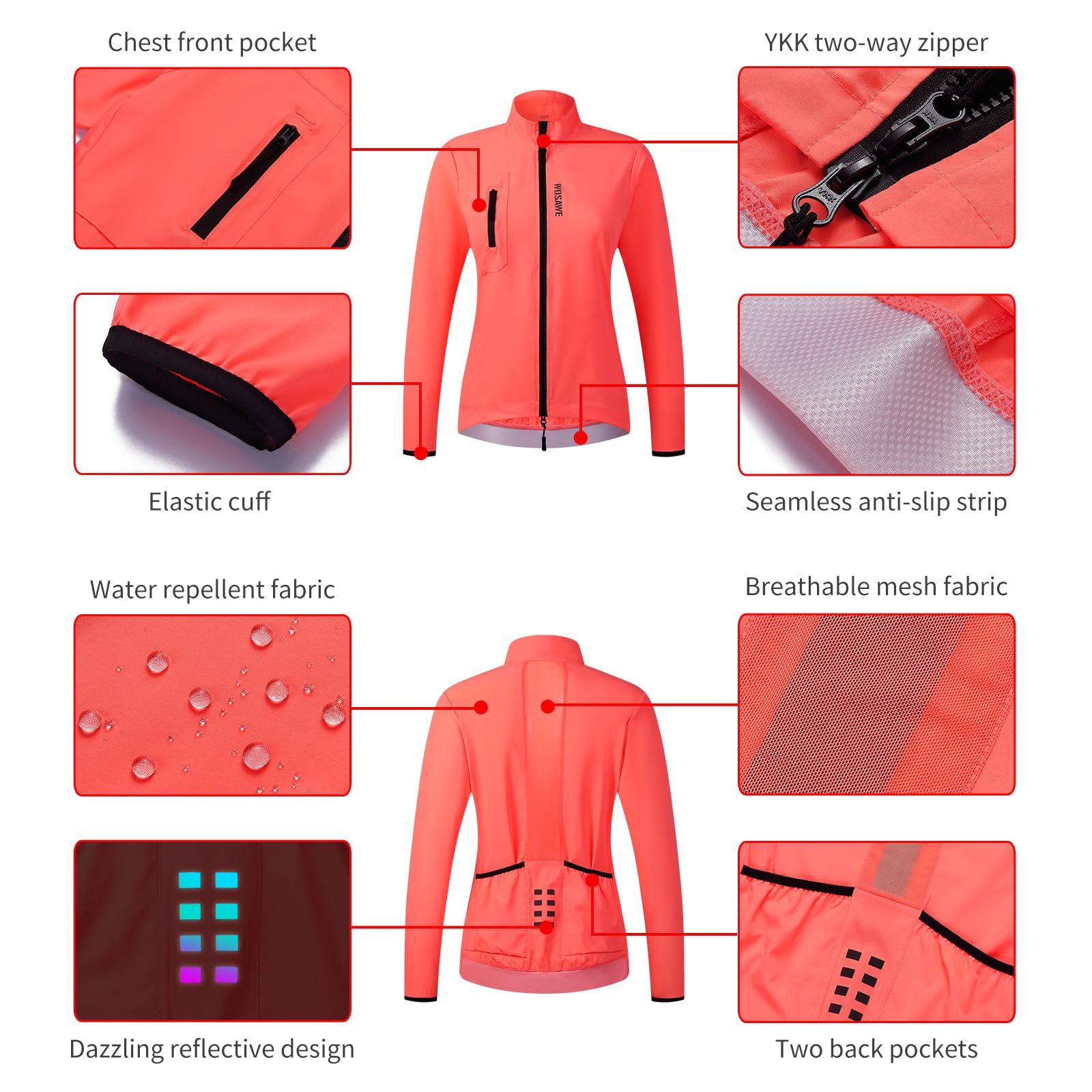 WOSAWE Veste De Cyclisme pour Femme Respirant Légère Coupe-Vent Manteau de Course à Pied