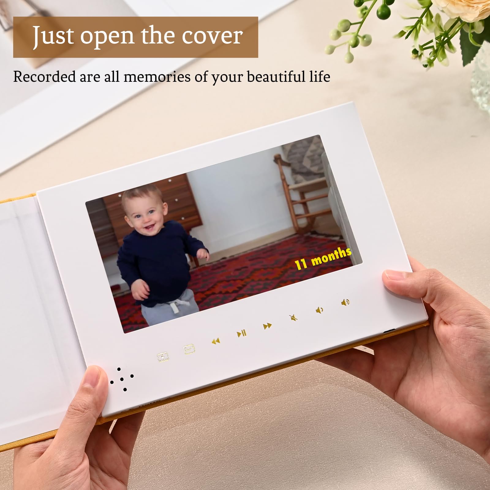 Memory Video Book for Baby Boy or Girl (The Story of You) - Luxury Linen Bound Album with 7” Display, 4GB Memory, Rechargeable Battery. Cherish Every Moment - JTRF