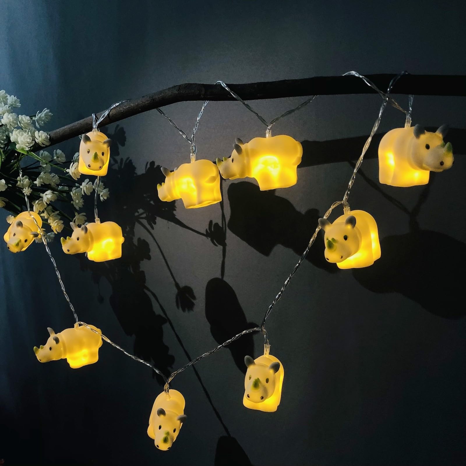 Sezrgiu Cute Rhino Night Light 1.65m 10 LEDs USB Powered Warm White String Lights for Farmhouse, Party, Christmas, Easter, Garden, Ramadan Children