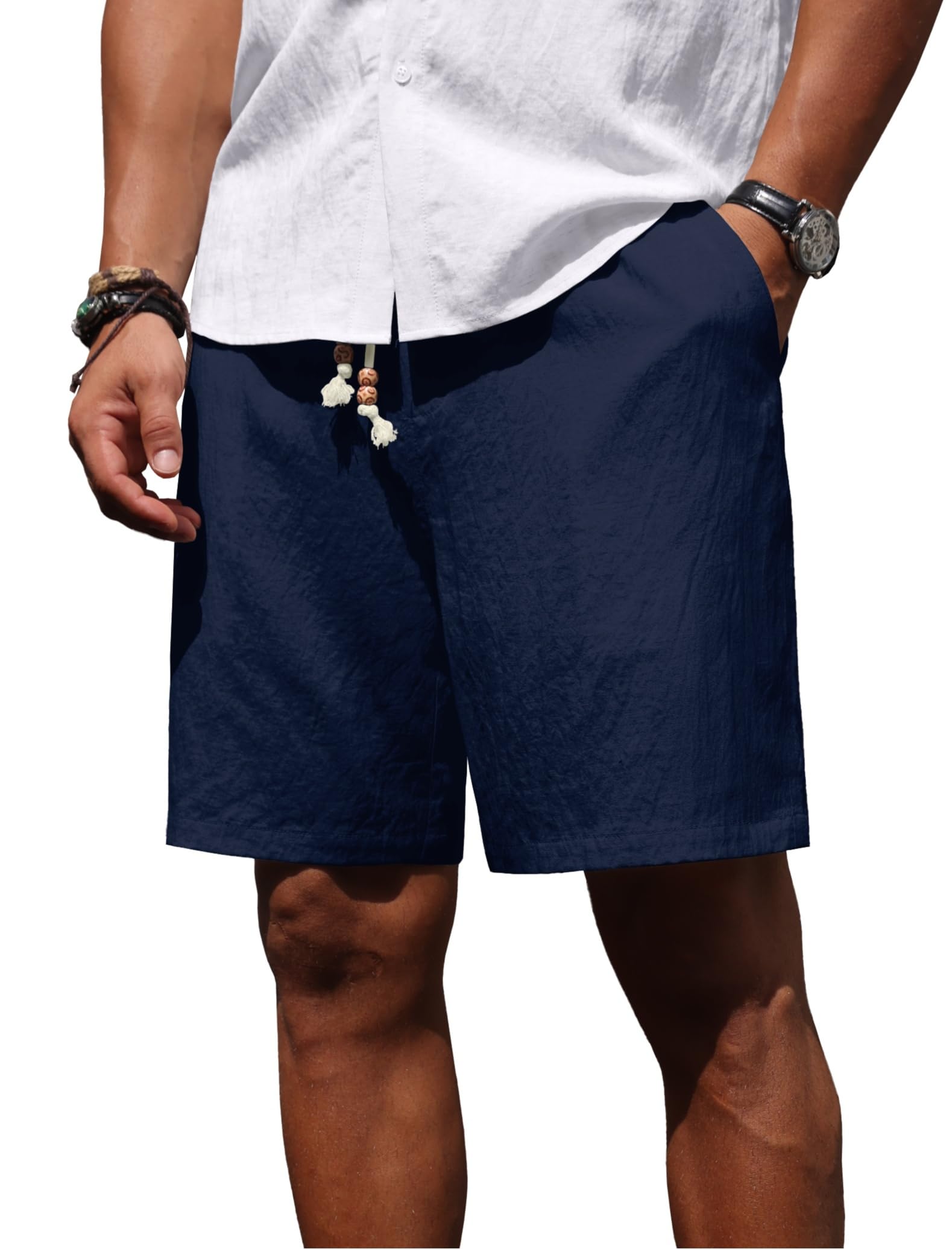 Sailwind Men’s Linen Shorts Casual Summer Elastic Waist Drawstring Lightweight Beach Vacation Shorts with Pockets