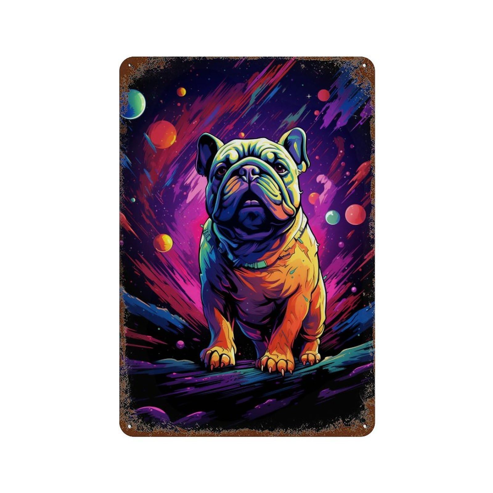 Space Bulldog Adventure Decorative Tin Sign 11.8"x7.9", Vintage Wall Decor for Basement, Hobby Room And Garage Decor