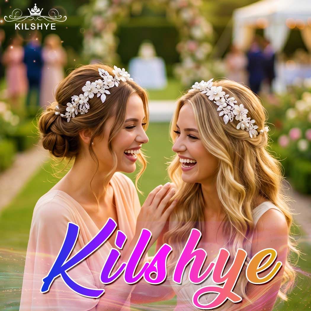 Kilshye Diadema de flores para novia, diadema de hojas para novia, diadema de perlas para mujeres y niñas (plata)