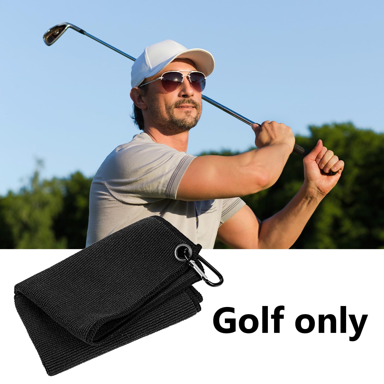 Ymapinc Ręczniki golfowe z mikrofibry z karabińczykiem, bardzo chłonny ręcznik dla mężczyzn i kobiet, akcesoria do torby golfowej, czarne, 2 szt