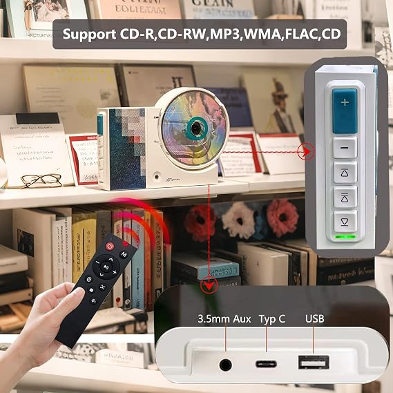 NEW/Mini Portable Retro CD Player, 4000mAh Bluetooth CD Player HiFi Sound Speaker Wall Mountable & Desktop CD Music Player with Remote Control Support USB/AUX 3.5mm for Home, Kids, Kpop, Gift
