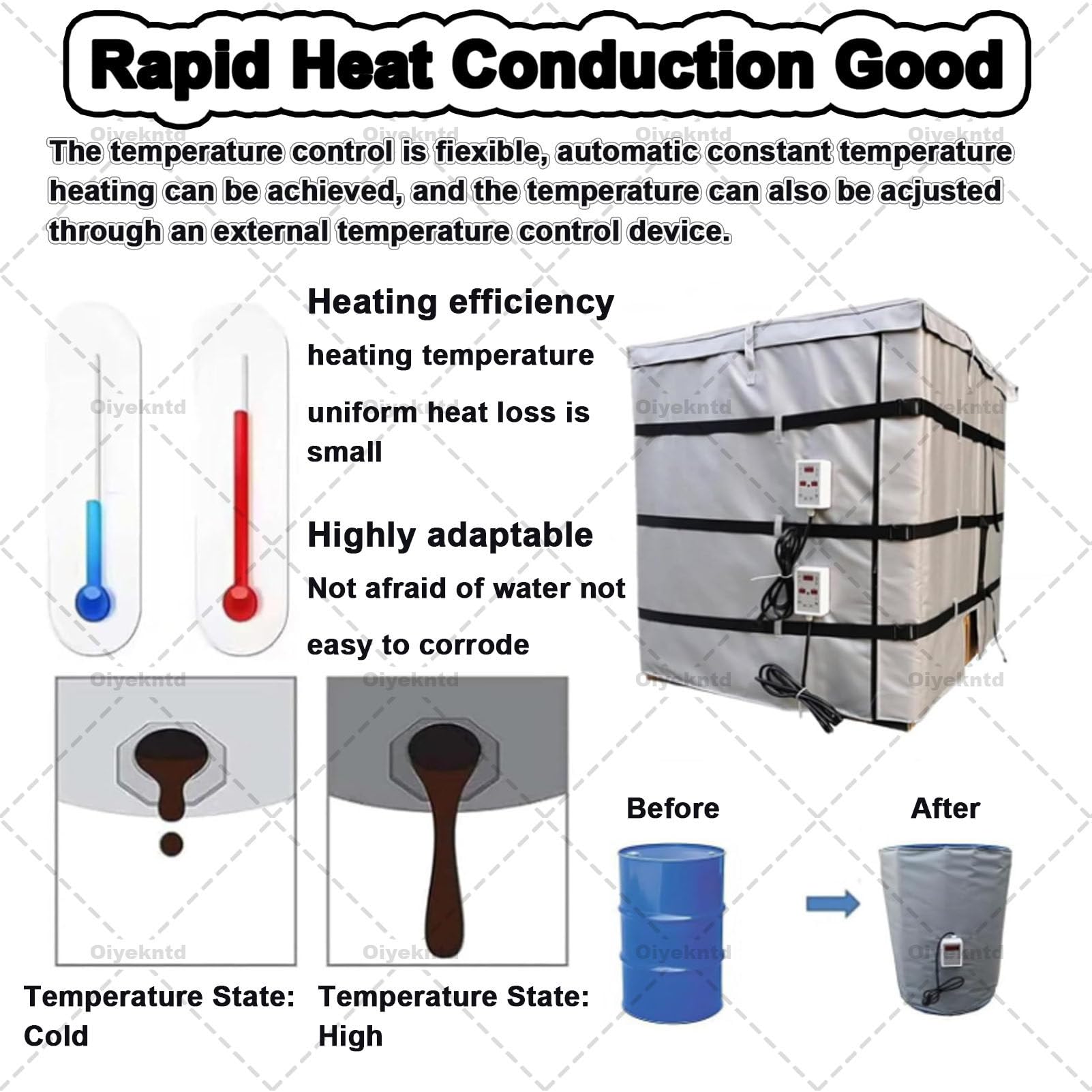 Manta calefactora para contenedores IBC, manta calefactora industrial para bidones, almohadilla térmica para invierno, calentador eléctrico impermeable para contenedores y bidones Grey-200L/55Gal
