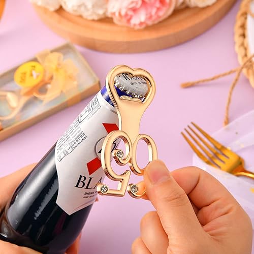 Miniatura 4 de 24 abrebotellas doradas con 65 abrebotellas para fiestas de cumpleaños 65, decoraciones de diamantes de imitación para bodas, aniversarios, regalos,