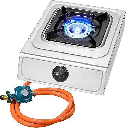 Miniatura 8 de Vivicreate Estufa de gas propano de un solo quemador de 10000 BTU, cocina portátil de acero inoxidable con manguera para barbacoa, freír, hervir,