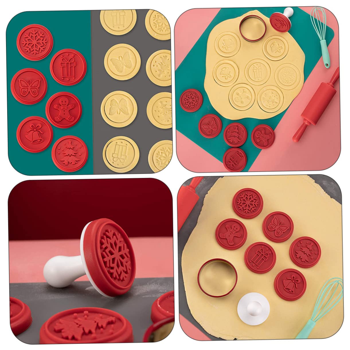 TOPBATHY 3 Ensembles tampon à biscuits tampon biscuit professionnel biscuit sapin de noel cuisine accessoires kit noel décor emporte-pièce de cuisine moule à biscuits en silicone pp rouge