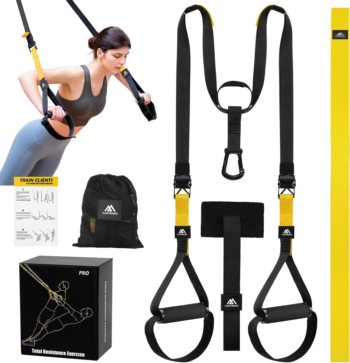 flintronic Sangles de Suspension Kit d'entraînement, Kit d'entraînement à Suspension, d'entraînement à Suspension Tout-en-Un avec Sangles Réglables pour Brûler des Graisses, Construire du Muscle
