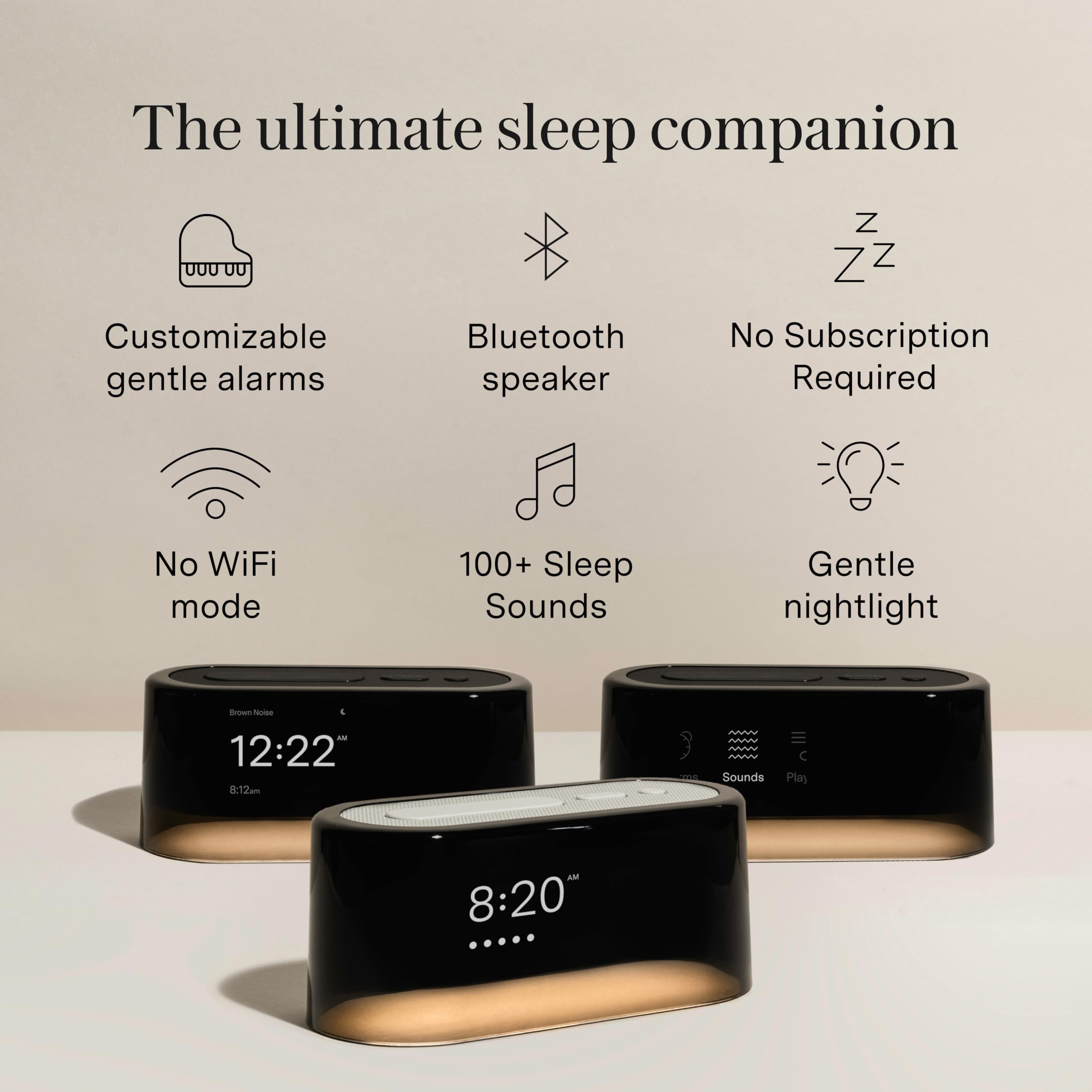 Loftie Wecker mit Soundmaschine - Smart Wecker mit Licht, Weißem Rauschen, Bluetooth-Lautsprecher, Nachtlicht-Soundmaschine, 100+ Sounds, Verdunkelungsmodus, Kein WiFi-Modus, Optionales Abonnement