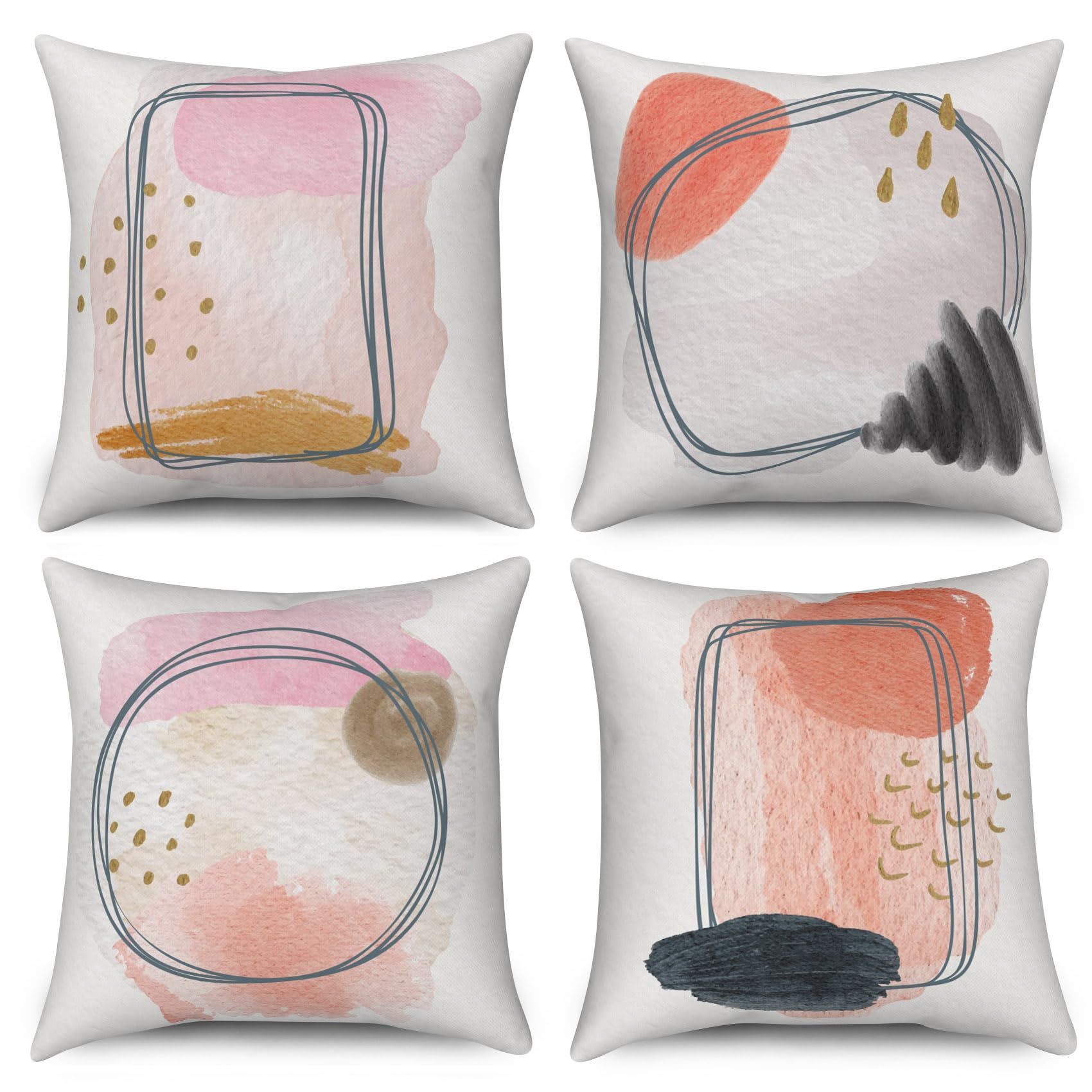 ASDCXZ Boho Cushion Cover 60x60 cm 4er Set, Modern Abstract Line Rose Grey Graffiti Sofa Decorative Cushion Covers Cushion Cover Washable Polyester Flax Textile Outdoor Pillow Cover Cushion Cover