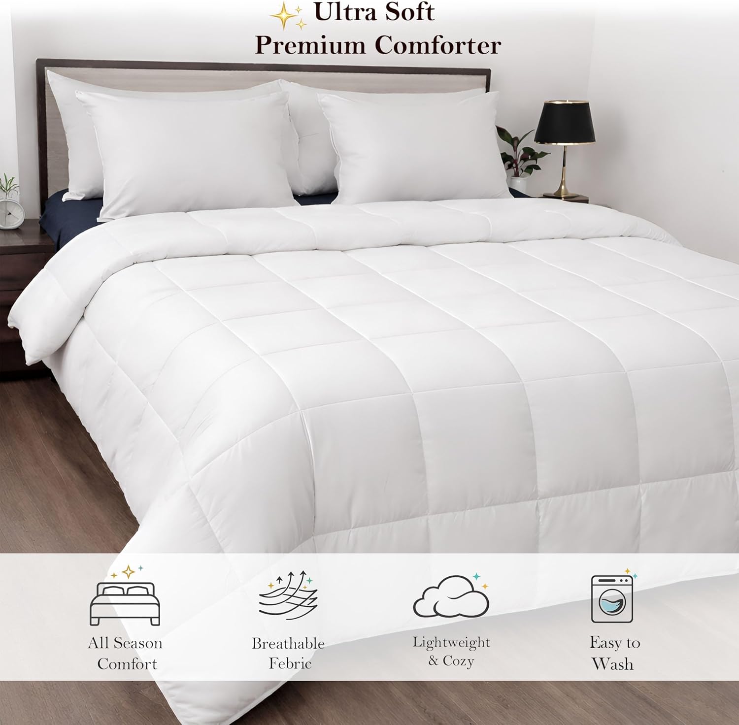 Mattress-Homes Twin Size Comforter 1 Piece Twin, 100% Soft Comfy Microfiber, Down Alternative, Overheat Prevention, Lightweight for Bedding, White Solid