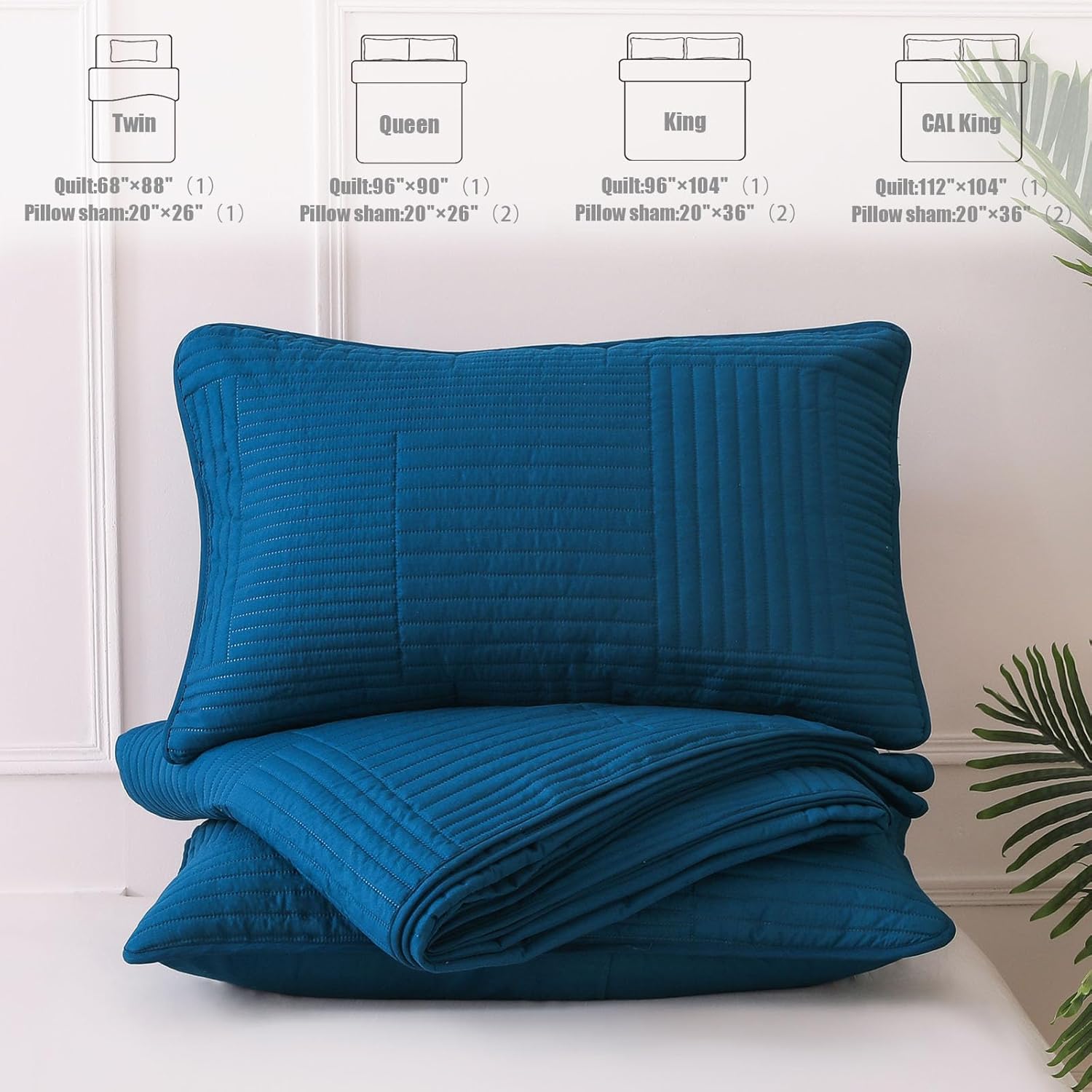 Whale Flotilla Ultra Soft Twin Quilt Bedding Set, Lightweight Fall Blue Quilts Bedspreads Twin Size, Ultrasonic Geometric Coverlet Bed Cover for All Seasons (1 Quilt, 1 Pillow Sham)