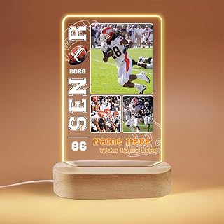 Personalized Football Acrylic Panel with Lighted Stand,Custom Football Player Lovers Fans Gifts,Custom Football Acrylic with Photos Name Number, 2026 Football Senior Night Gifts for Boys