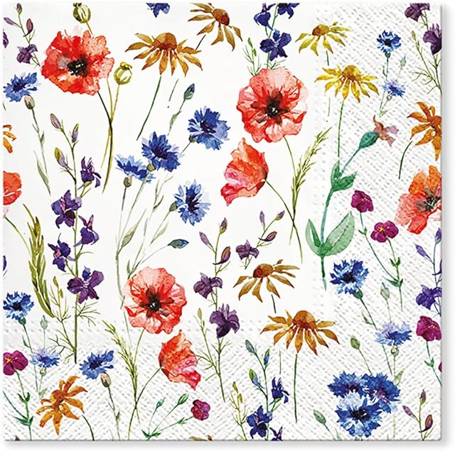 Tete a Tete 3Ply Flowery Tissue Paper Napkins Serviettes 33cm x 33cm - Pack of 20 (FIELD OF FLOWERS)