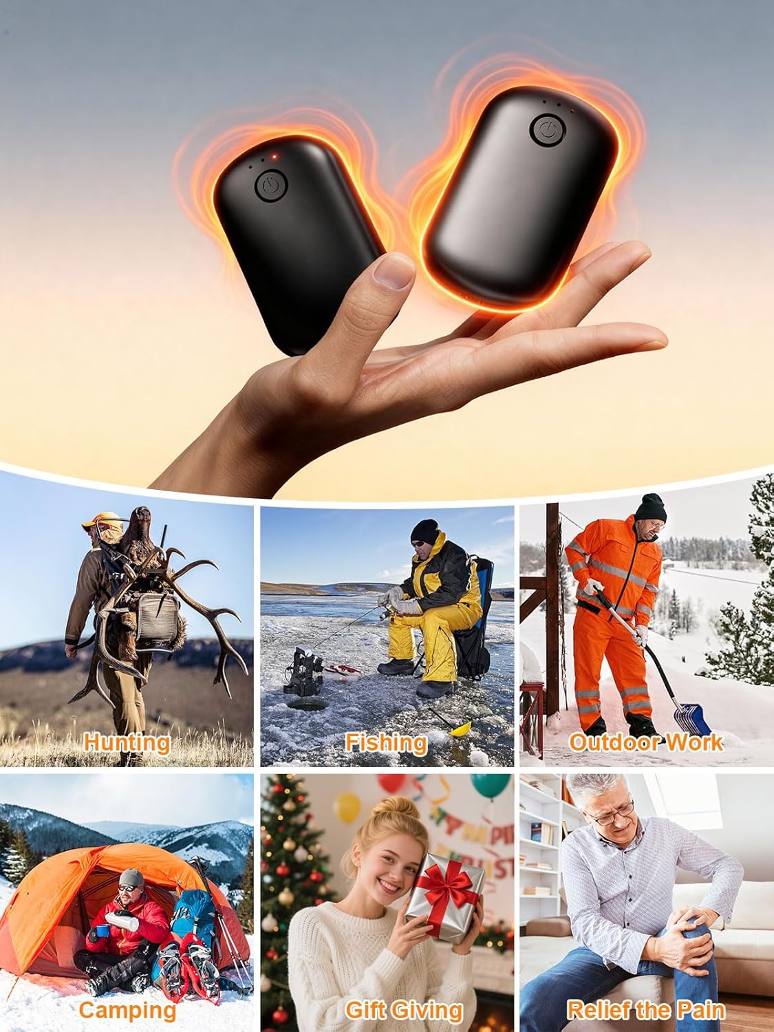 Pocket Size Hand Warmers Rechargeable 2 Pack, 6000mAh Electric Hand Warmers for 24H Safe Heat, 3 Settings Fast Heating Handwarmers Up to 131℉ for Christmas, Outdoor, Golf, Hunting, Camping Accessories - Image 7