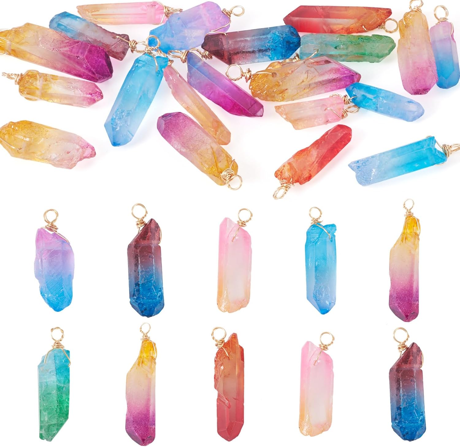 Cheriswelry 20pcs Natural Quartz Pendants Irregular Gemstone Stone Charms Colorful Quartz Dangle Earring Charms for DIY Craft Bracelet Necklace Jewelry Making 23.7-44.7 mm - Image 8