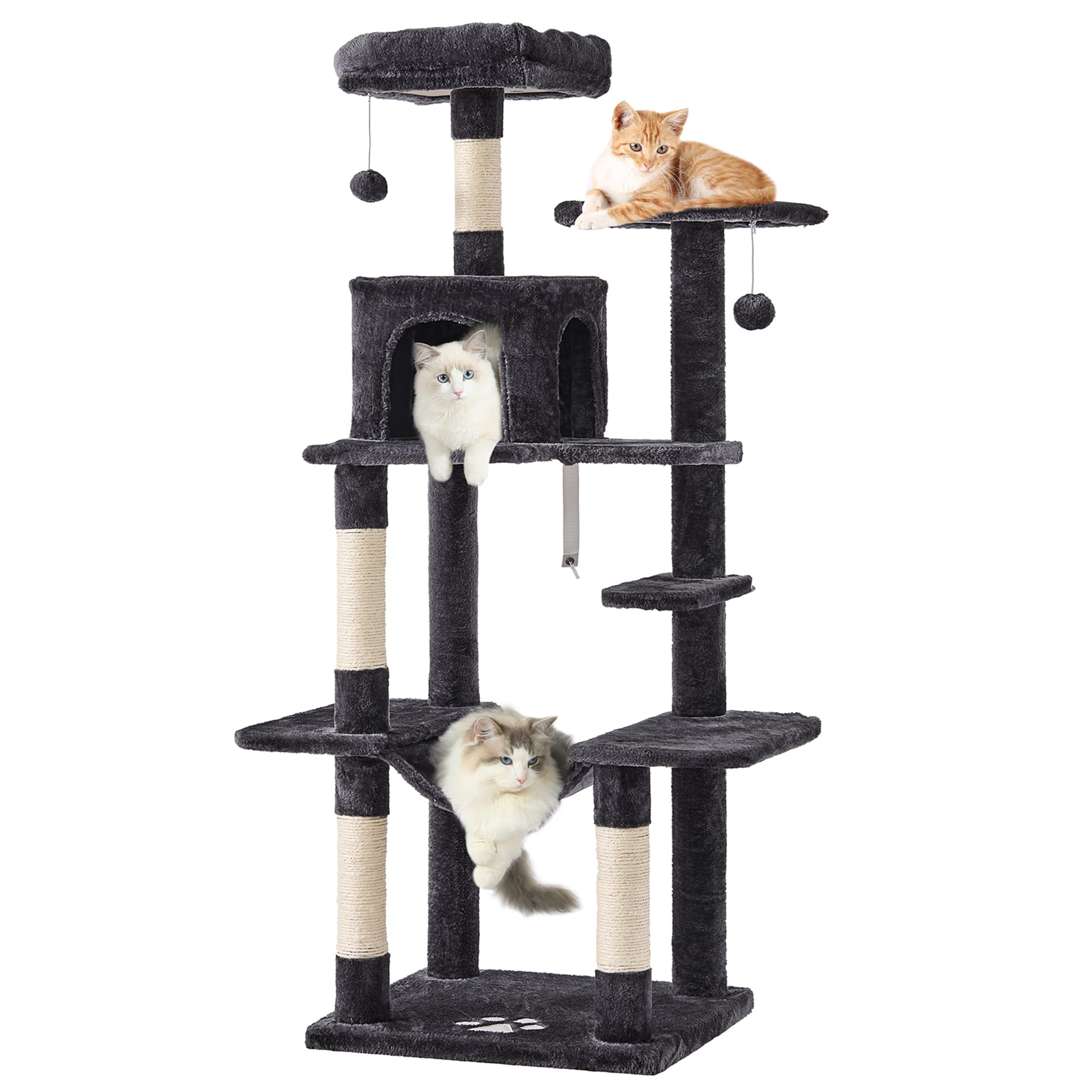 MSmask Kratzbaum groß, L Katzenbaum Stabil, Katzenkratzbaum mit Plattformen, Katzenhöhlen, Hängematte, Sisalsäulen, mehrstöckiger Kletterbaum für Katzen (Dunkelgrau)