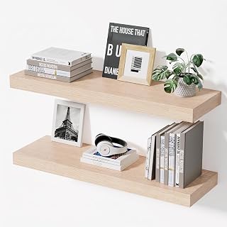 Oak Floating Shelves, 24 Inch, Set of 2, Wall Mounted Wood Shelf