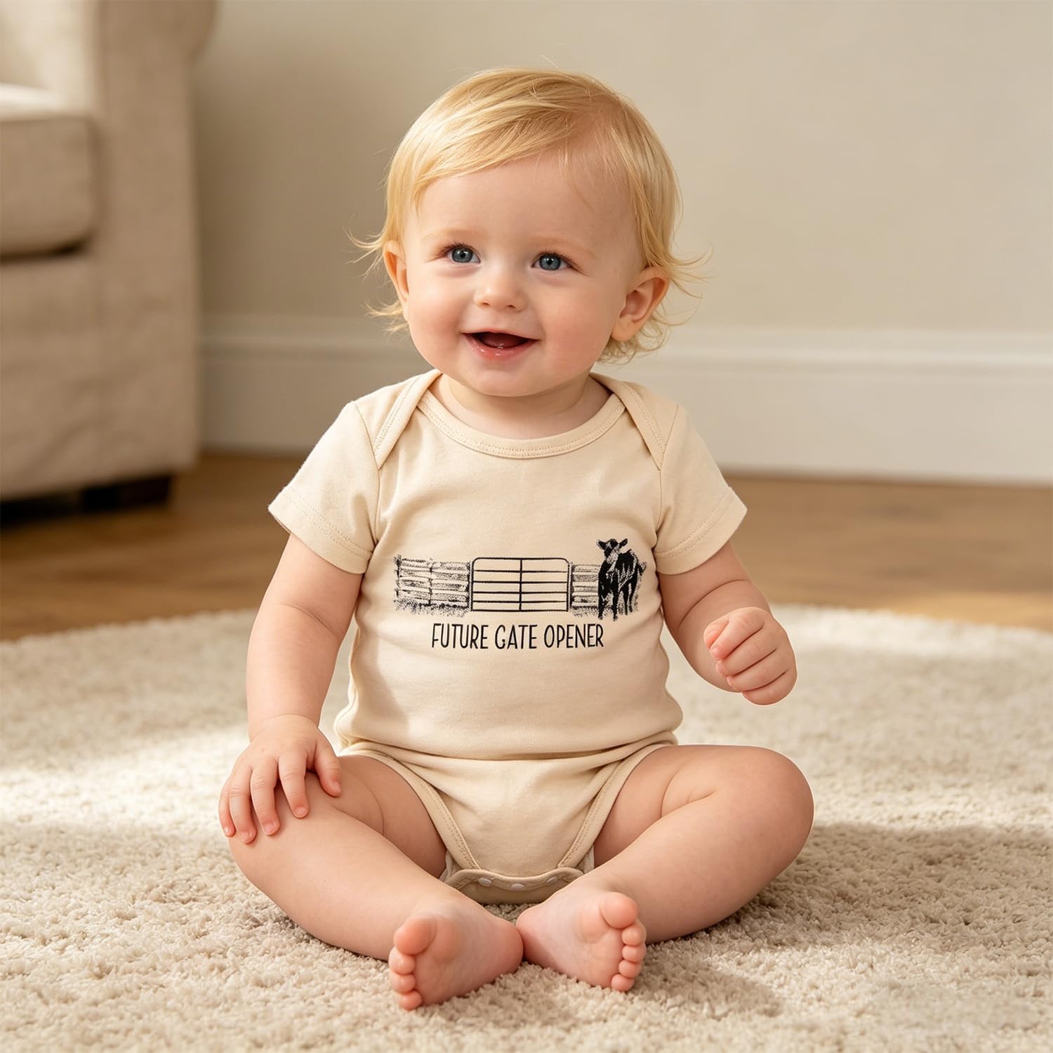SOFEON Future Gate Opener Baby Onesie Newborn Farm Cow Bodysuit Romper Infant Boy Girl Cute Country One-Piece Clothes 0-18M