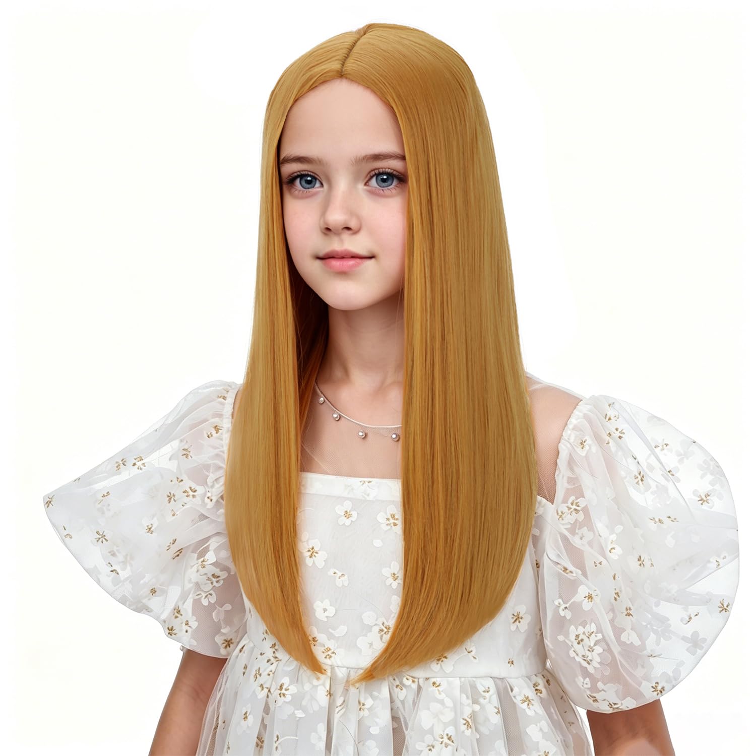 Orange Wig Long Blonde Middle Part Wig Long Straight Wigs Heat Resistant Synthetic Wigs with Cap (Small Size)