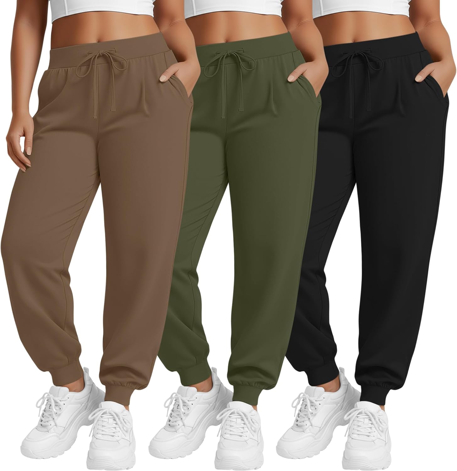 Evervibe 3 Pack Women's Plus Size Yoga Joggers Pants, Casual Drawstring Workout Lounge Pants Active Sweatpants with Pockets