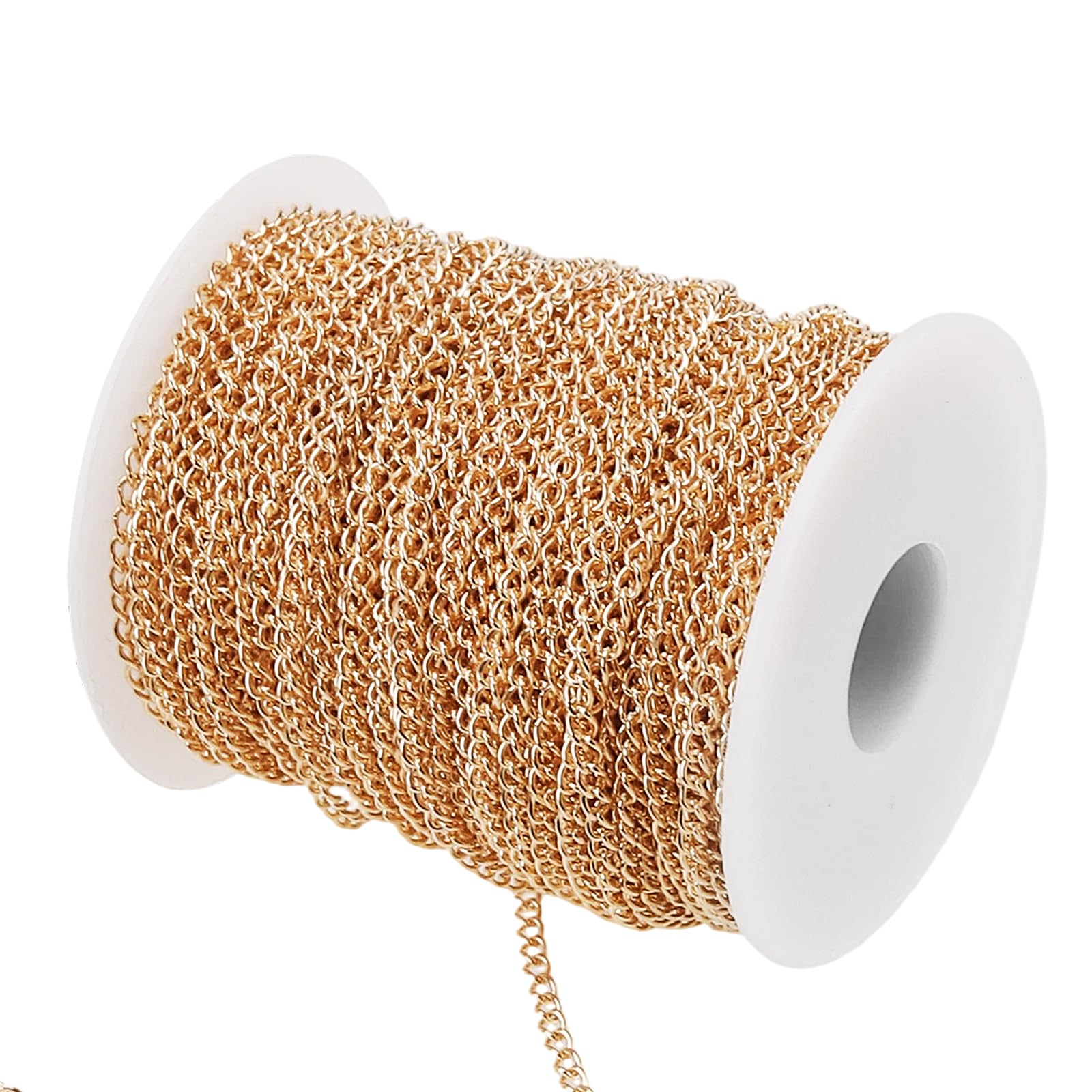 LEXININ 4x3mm Gold Jewelry Chain Roll, 40m/131 Feet Golden Necklace Chain for Bracelet Jewellery Making DIY Craft Decoration