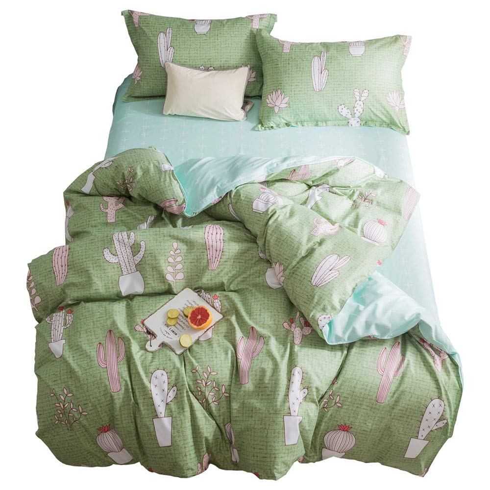 Housses de couettes 220x240cm motif Cactus avec parure de lit et 2 taies d'oreiller