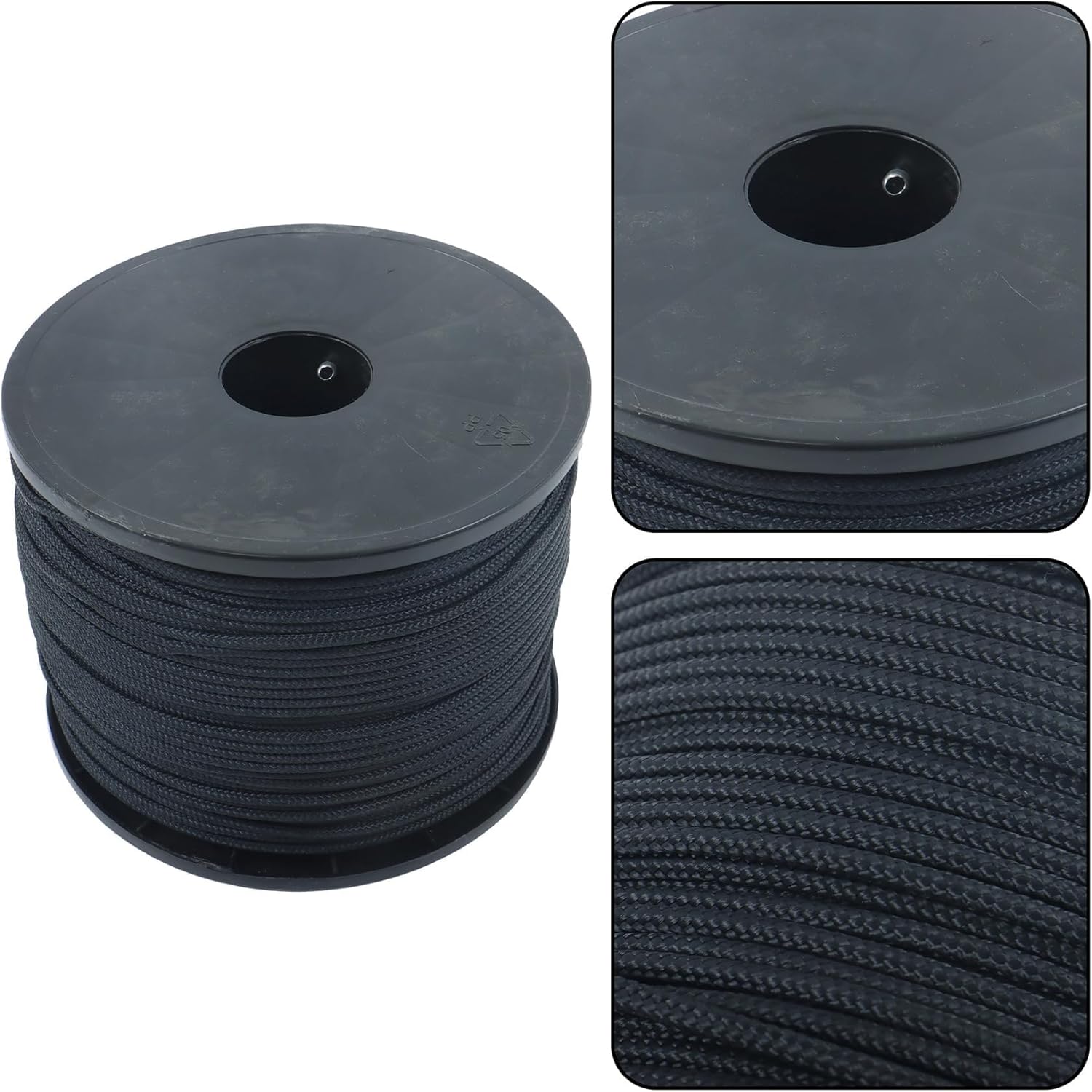 WFLNHB 1/8 Inch with Spool Black Dacron Polyester Rope 500ft Abrasion, Multipurpose Tightly Braided Rope, Clothes Line, Flag Line and Outdoor Twine, Suitable for Indoor and Outdoor Applications