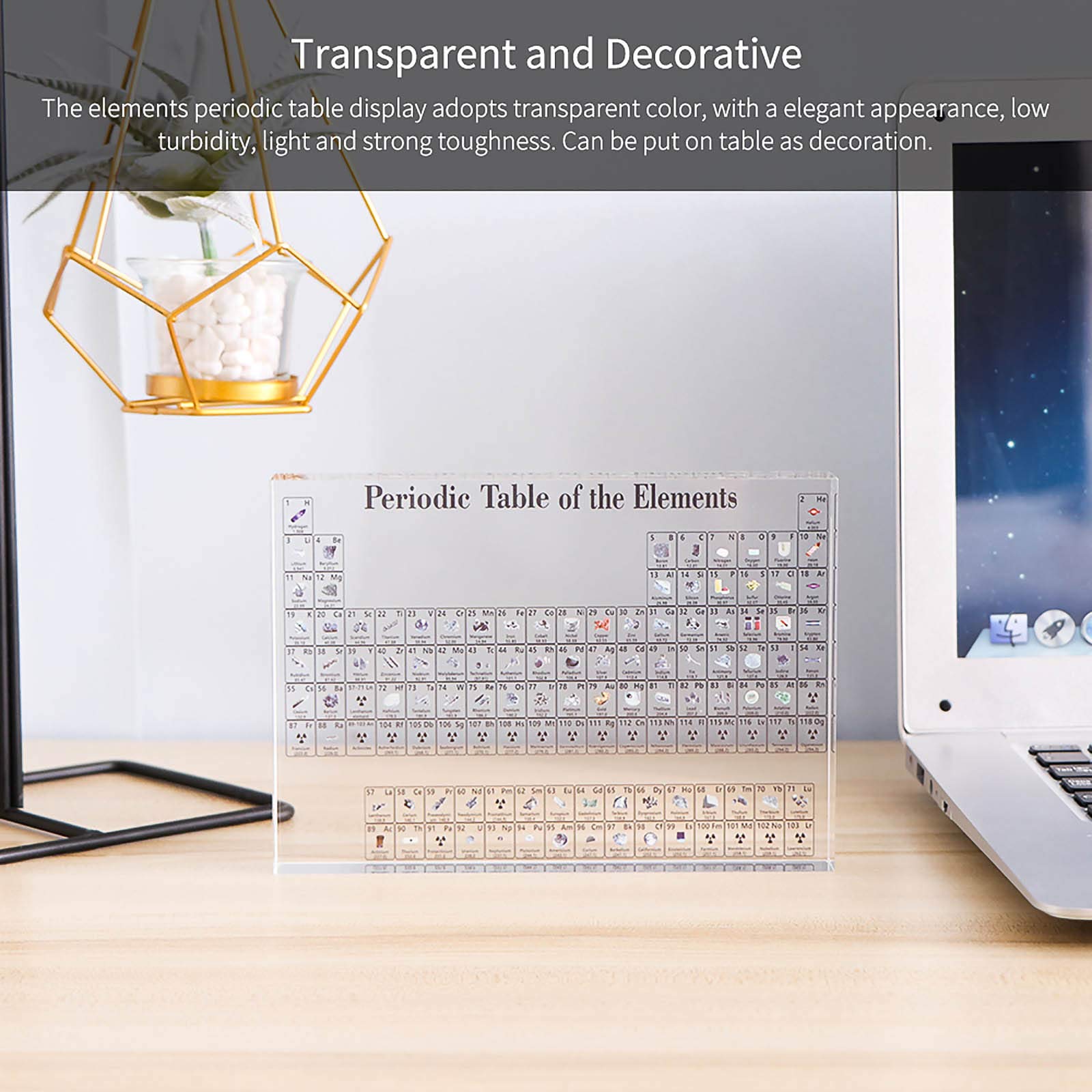 Acryl Periodiek Systeem Met Echte Elementen Binnenin Met 360° Draaibare Houten Frame Display for School Onderwijs Tool, Student Leraar Gift Chemische Ambachtelijke Decoratie (Color : B
