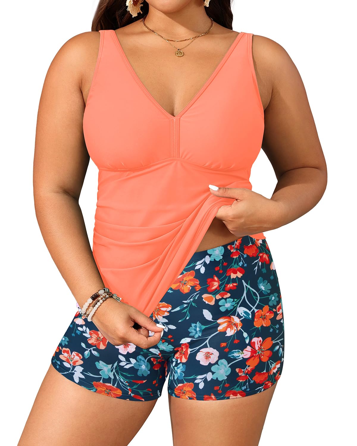 Womens Plus Size Tankini Two Piece Bathing Suits with Shorts Swimwear