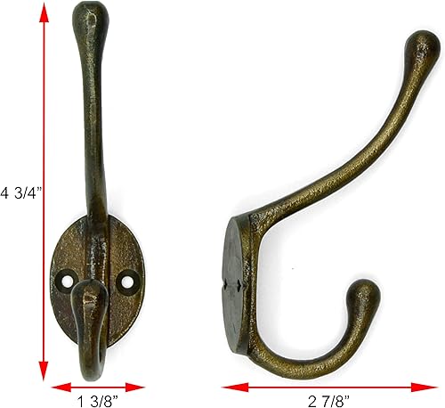 Miniatura 4 de CRAFTSMAN ROAD Ganchos de pared vintage de hierro fundido (acabado de latón antiguo, juego de 4)  Ganchos rústicos para abrigos de granja  Abrigos,
