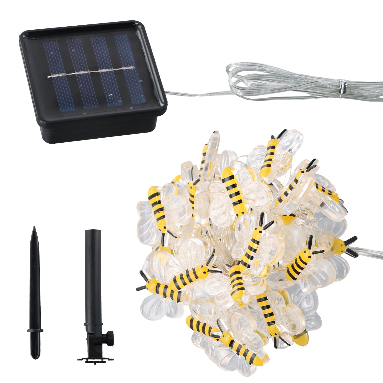 3 m 30 LED Guirnalda Luces Exterior Solar Impermeable, Abeja Luces Solares LED Exterior Jardin Blanco Cálido, Guirnaldas Luces Exterior Solar para Patio, Fiesta, Recepción, Restaurante