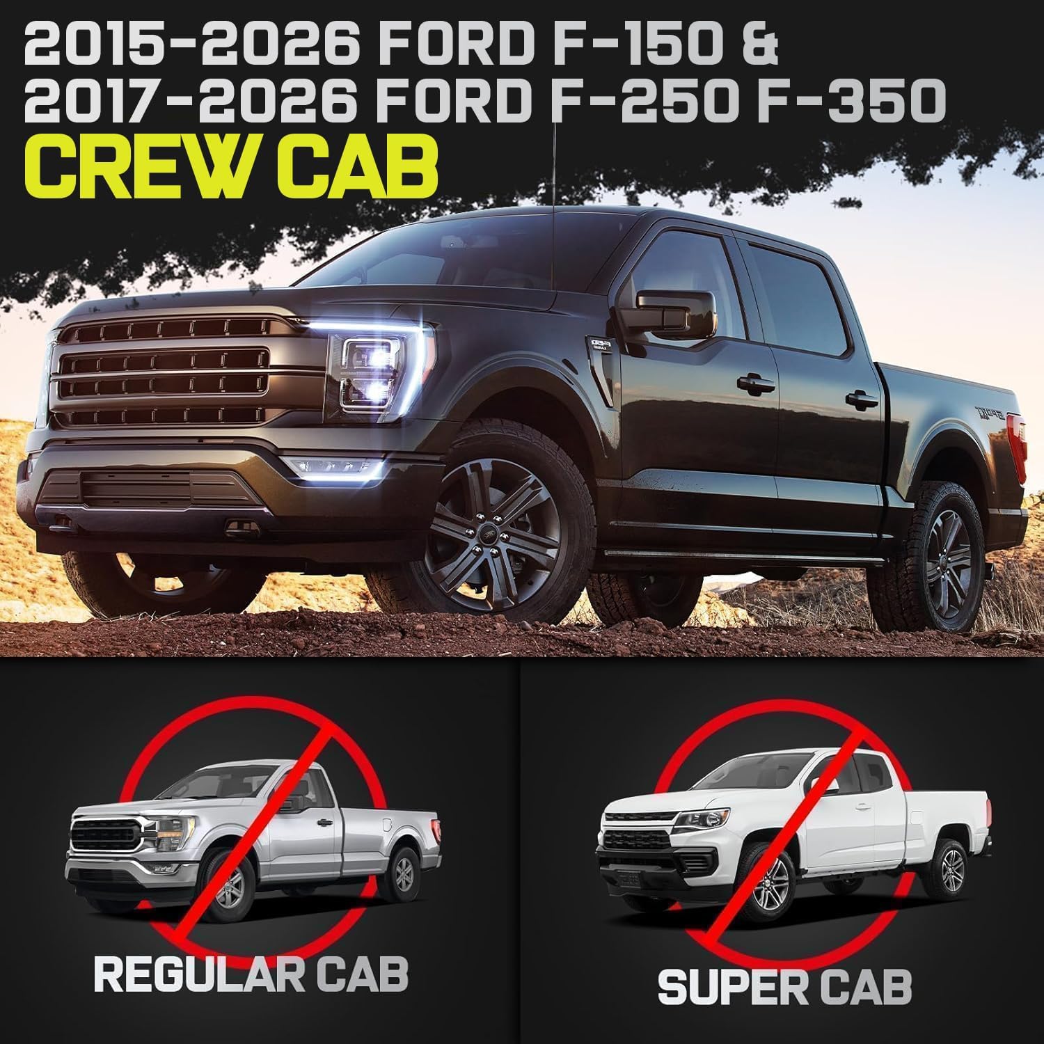 BINARY STAR Running Boards Compatible with Vehicle 2015-2026 Ford F150, 2017-2026 Ford F250 F350 Super Duty Crew Cab. Step Bars Side Steps with Bed Access Step and Center Step, F150 Nerf Bars.