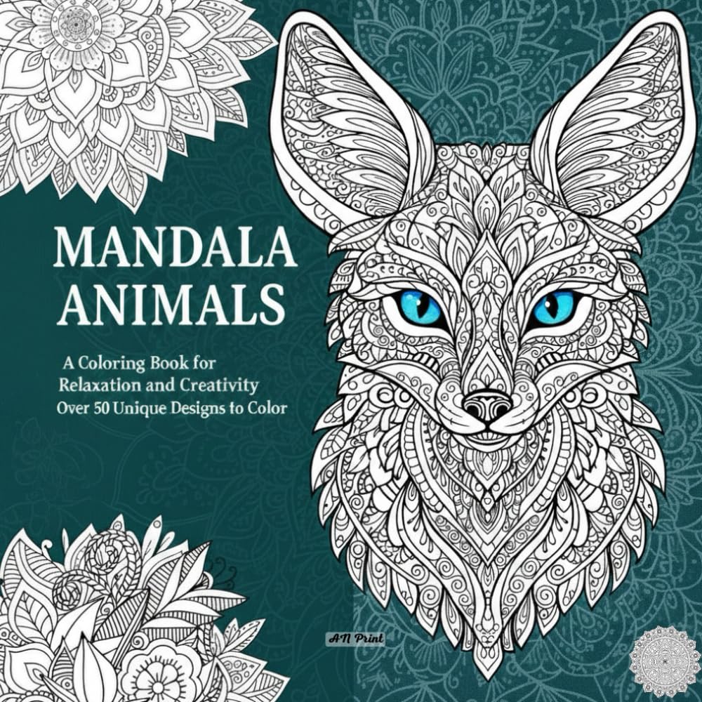 Mandala Animals: 50+ Intricate Mandala Animals for Stress Relief & Mindfulness – Large 8.5×8.5 Coloring Pages